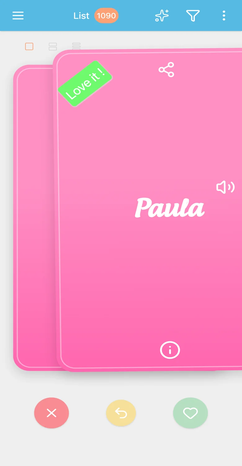 Durch Babynamen-Karten in der Baby Name Together App swipen